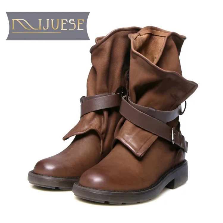 MLJUESE/женские ботильоны из овечьей кожи с пряжкой на ремешке винтажные женские