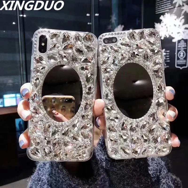 XINGDUO роскошный Алмазный чехол зеркальная крышка для iphone X XS XR MAX мраморный