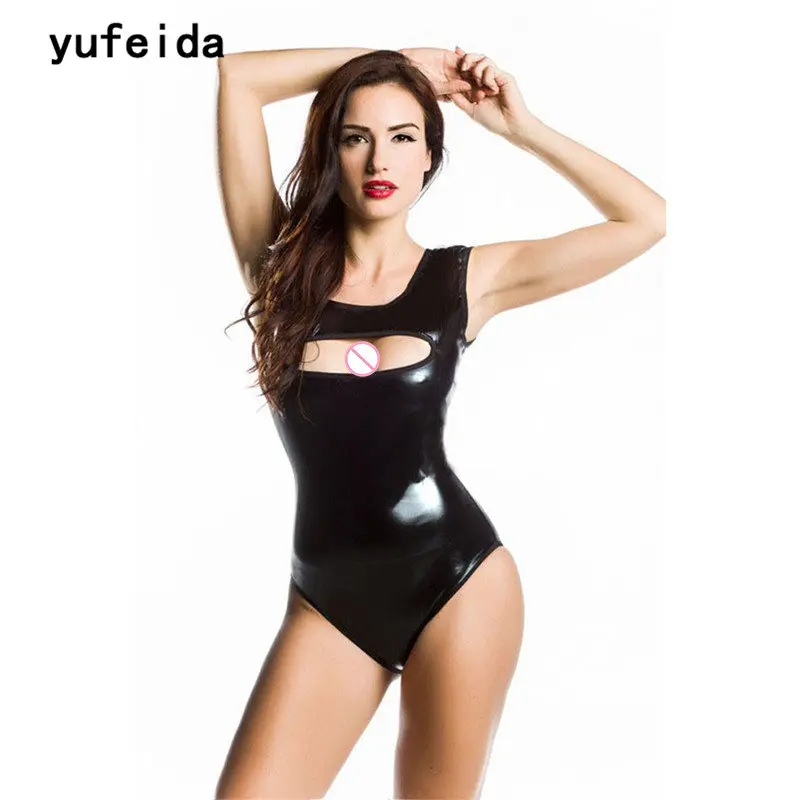 YUFEIDA сексуальное женское из искусственной кожи Комбинезон ПВХ Cotillon Wet Look