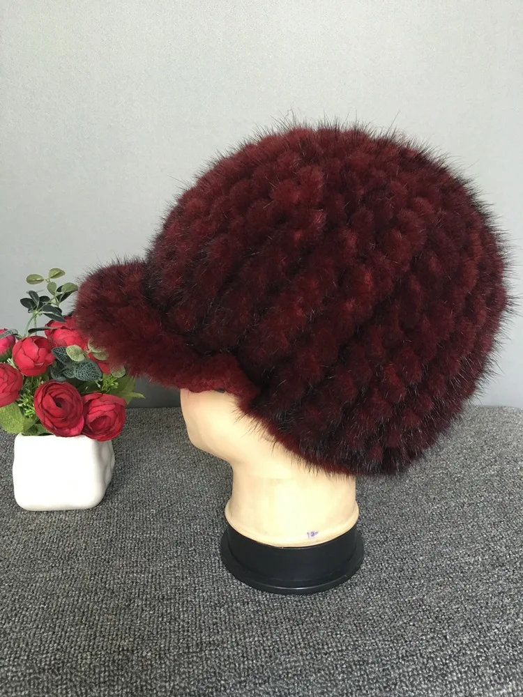 Real Mink Fur Hat female natural fur Women cap Genuine Snow Cap Winter for Girls Skull Knitting Beanies | Аксессуары для одежды