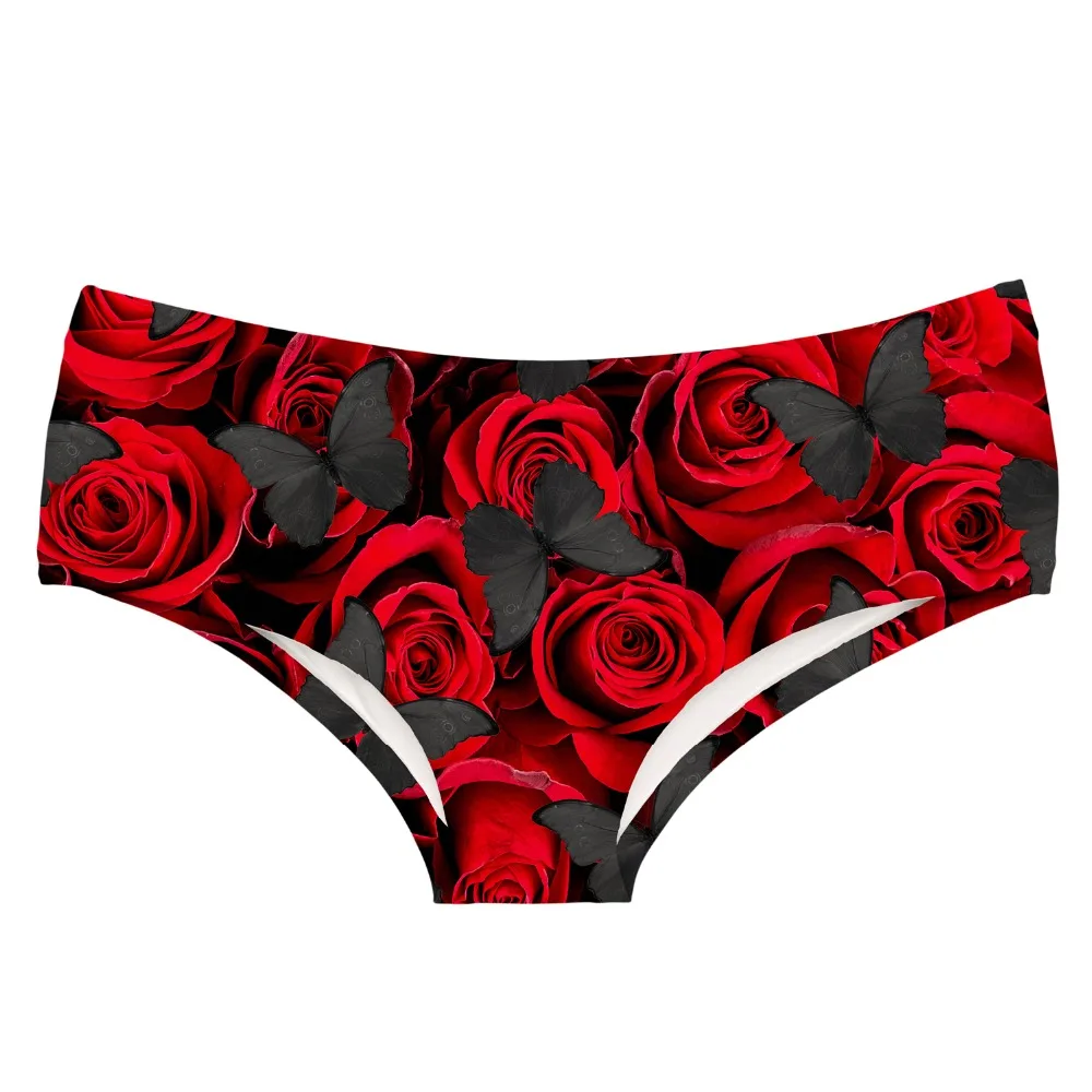 Женские трусики с принтом в виде роз и бабочек LEIMOLIS Соблазнительные Черные
