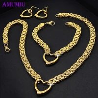 amumiu men women jewelry set gold color hip hop trendy chunky big byzantine link chain necklace bracelet earrings js002
