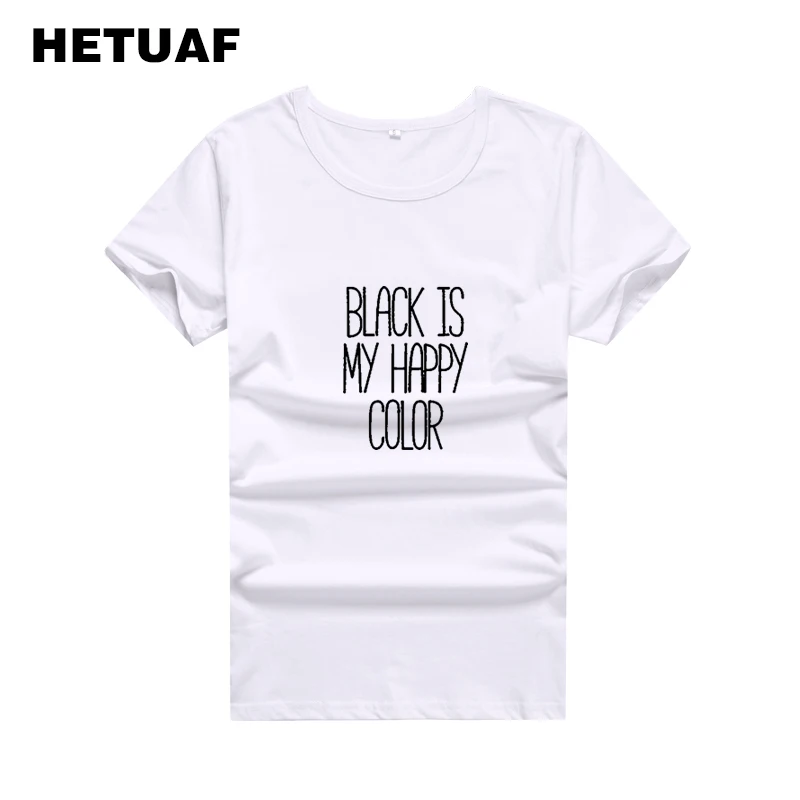 Женская футболка в стиле Харадзюку HETUAF черная с надписью IS MY HAPPY большого размера