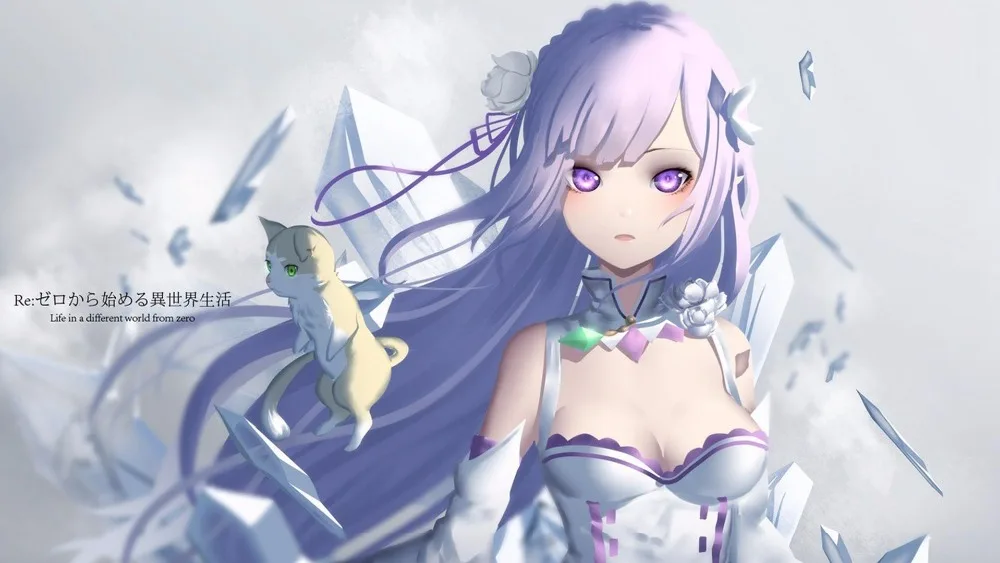 Re Zero Hajimeru Isekai Seikatsu Emilia костюм для косплея(платье* 1 шт., чулок* 2 шт., головной убор* 1 шт