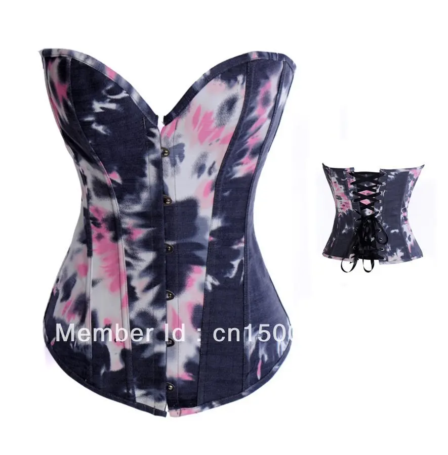 Sexy black jeans Lace up boned Corset Bustier clubwear showgirl costume dropshipping +G-string S-XXL | Женская одежда