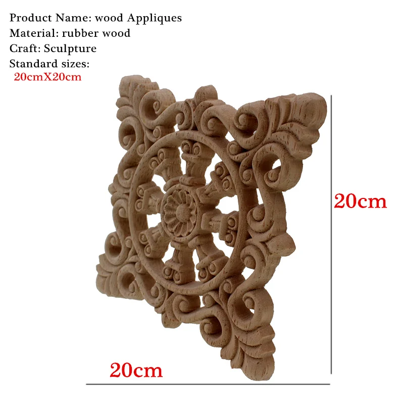 RUNBAZEF твердая древесина аппликация Резные Цветочные Длинные Цветы мебель декоративные аксессуары винтажные украшения для дома - Цвет: 20X20cm