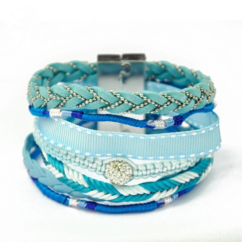 Синий ручной Плетеный многослойный пляжный праздничный бикини браслет