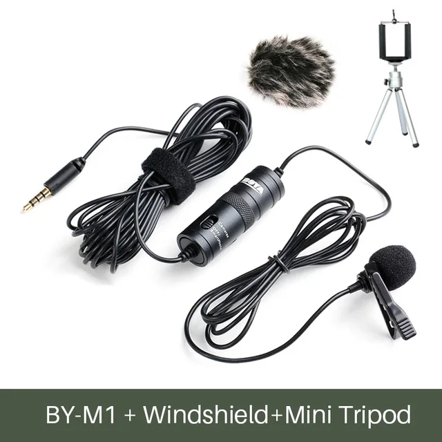 w tripod windshield BOYA BY-M1 Vlog Аудио Видео Запись микрофон для iPhone Android Mac нагрудный микрофон петличный микрофон для DSLR камеры видеокамеры - Цвет: w tripod windshield