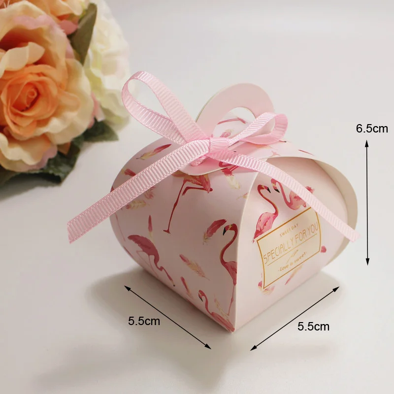 ribbon included 50 шт. подарочная коробка в Золотой горошек, бумага с фламинго, коробки для конфет, горячая штамповка, Свадебная коробка для подарков, шоколадная праздничная подарочная упаковка на день рождения - Цвет: ribbon included