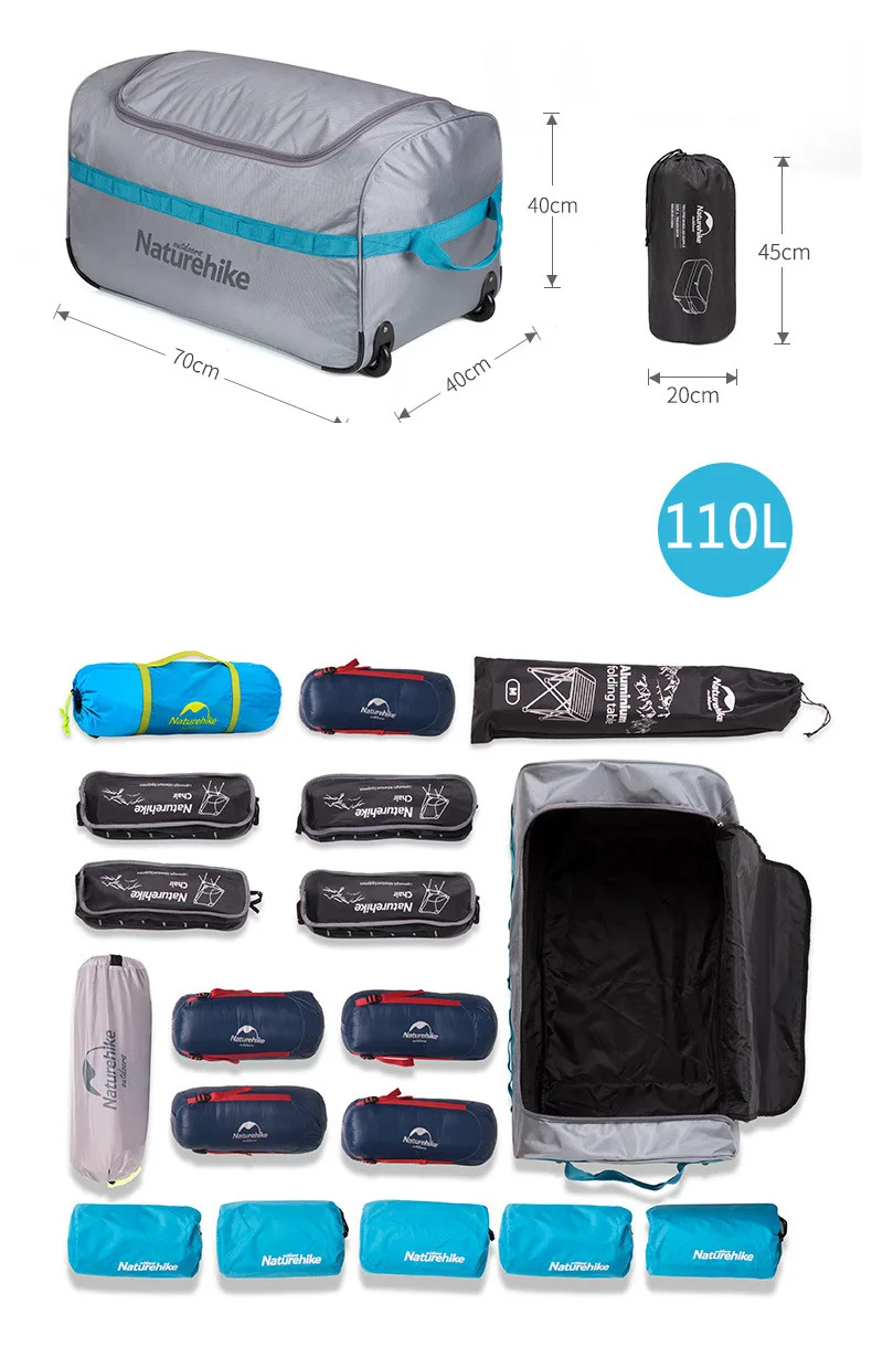 Naturehike 85L 110L Foldable Wheeled Travel Luggage Suitcase Storage Bag Tourism Waterproof Foldable Rolling Luggage Bags NH18X0