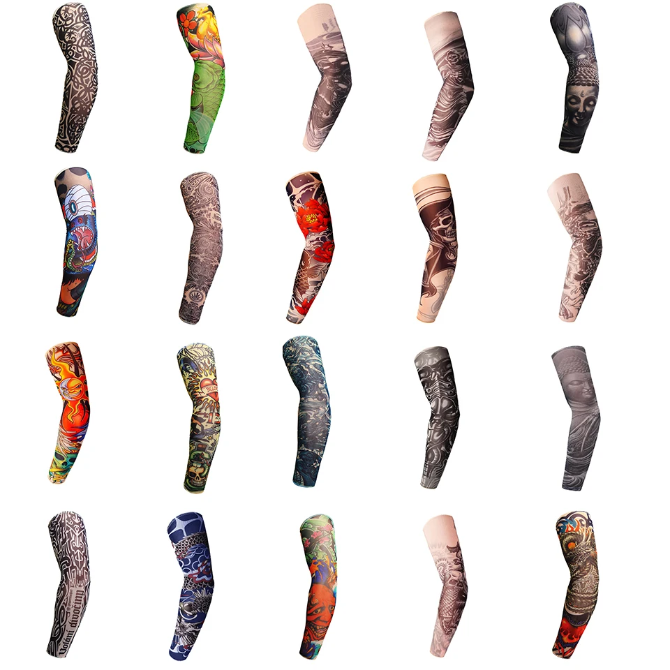 

Cycling Sports Cooler Summer Fake Tattoo Gloves Arm Sleeve For Men Women UV Sun Protection Nylon Elastic Oversleeve Party Tattoo