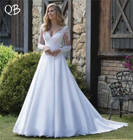 custom size vestido de noiva 2019 new wedding dresses a line long sleeve pearls appliques lace satin formal elegant bs01