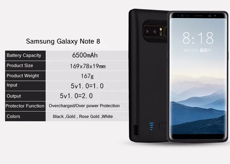 Чехол для аккумулятора 6500 мАч для samsung Galaxy Note 8 Внешний аккумулятор ультра тонкий чехол для зарядного устройства s Зарядка