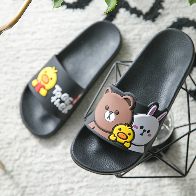 Dropshipping Cartoon Bear Chick Rabbit Slippers Women Slide Sandals Beach Flat Slides Summer Shoes Ladies Flip Flops | Обувь
