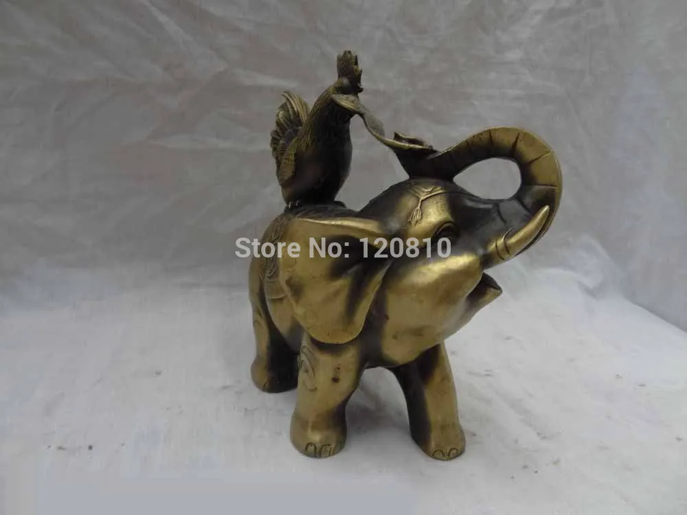 ZSR 8&quot Chinese Bronze Zodiac Figurine Wealth RuYi Cock Ride JiXiang Elephant Statue z | Дом и сад