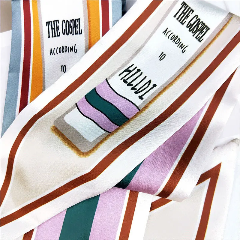 Fashion Hair Scarf For Women Neckerchief Cute Tie Wrist Ribbons Print Silk Satin Bag Scarfs Long Skinny Scarves For Ladies