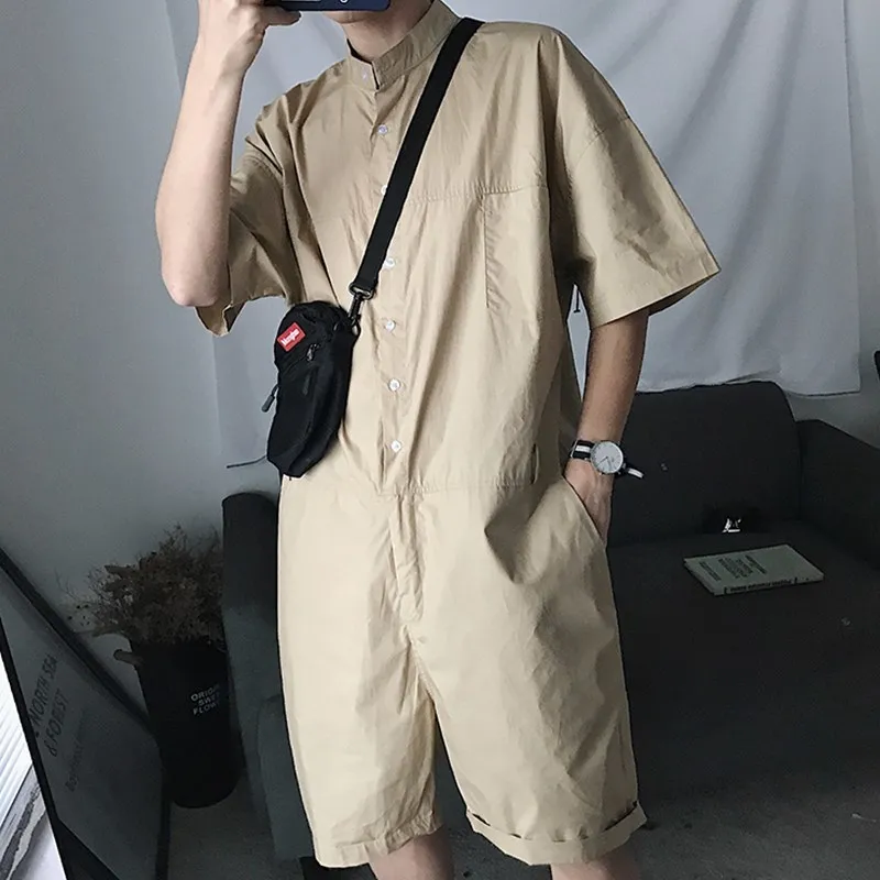HipHop Streetwear Cargo Overalls Summer Male Retro Loose Tooling Jumpsuits Men dancing One piece Coveralls Singer costumes 70305 | Мужская