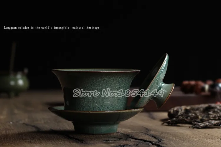 Китайский Longquan Celadon фарфор китайская гайвань чайные чашки и чайное блюдце чаша для чая большая емкость 190 мл, китайский чайный горшок Подарочная посылка