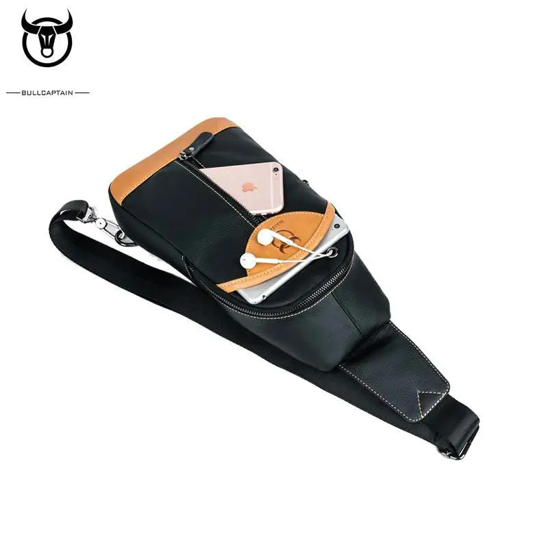 Мужская кожаная сумка Кроссбоди на плечо контрастная многофункциональная