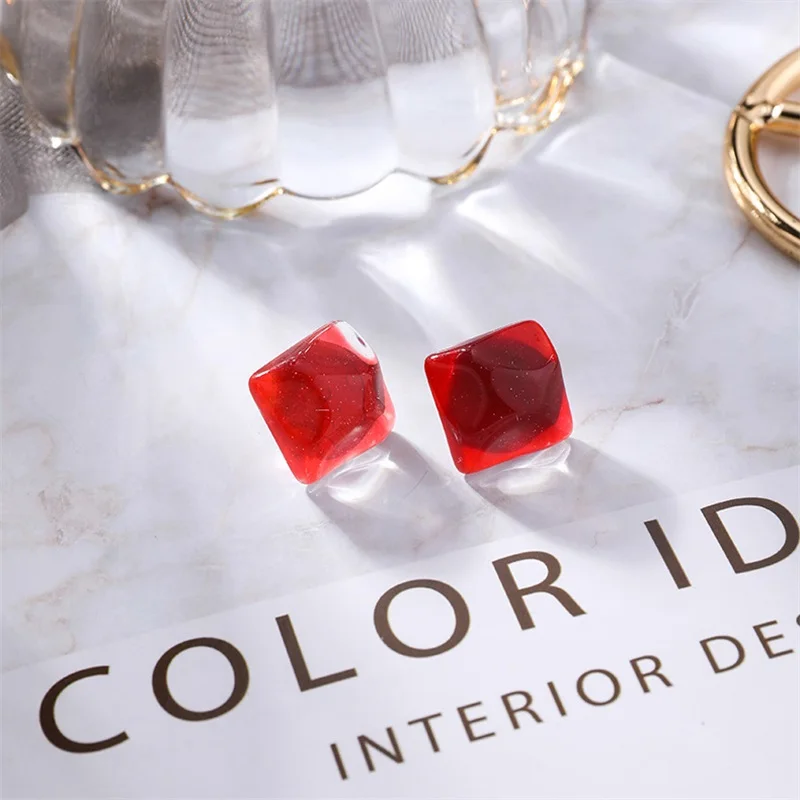 2019 Korean water ripple square geometric resin stud earrings candy color irregular acrylic for women summer jewelry | Украшения и