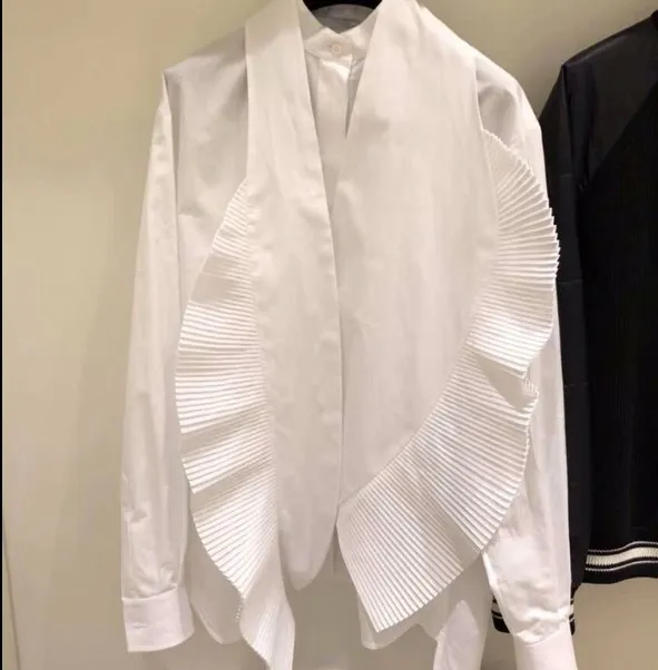 2019 Spring New Women Irregular Shirt Casual Fashion Pleated Decorative White Blouses Female Design Clothing fw245 |