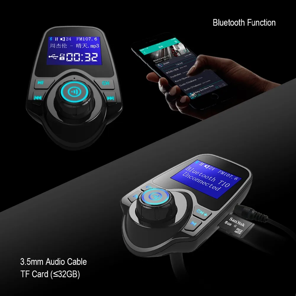 Siparnuo Transmisor FM Bluetooth Автомобильный fm передатчик Aux модулятор Handsfree автомобильный