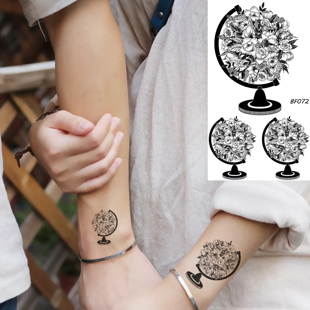 

25 Style Black Globe Flower Blossom Girl Arm Fake Tattoos Stickers Small Body Art Temporary Tatoo Waterproof 3D Tattoo For Women