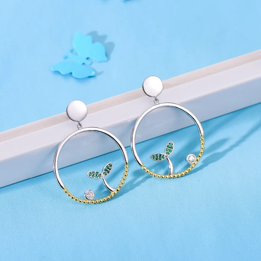 INALIS новый роскошный Вечерние Fine Jewelry 925 пробы серебро Завод прорастания серьги