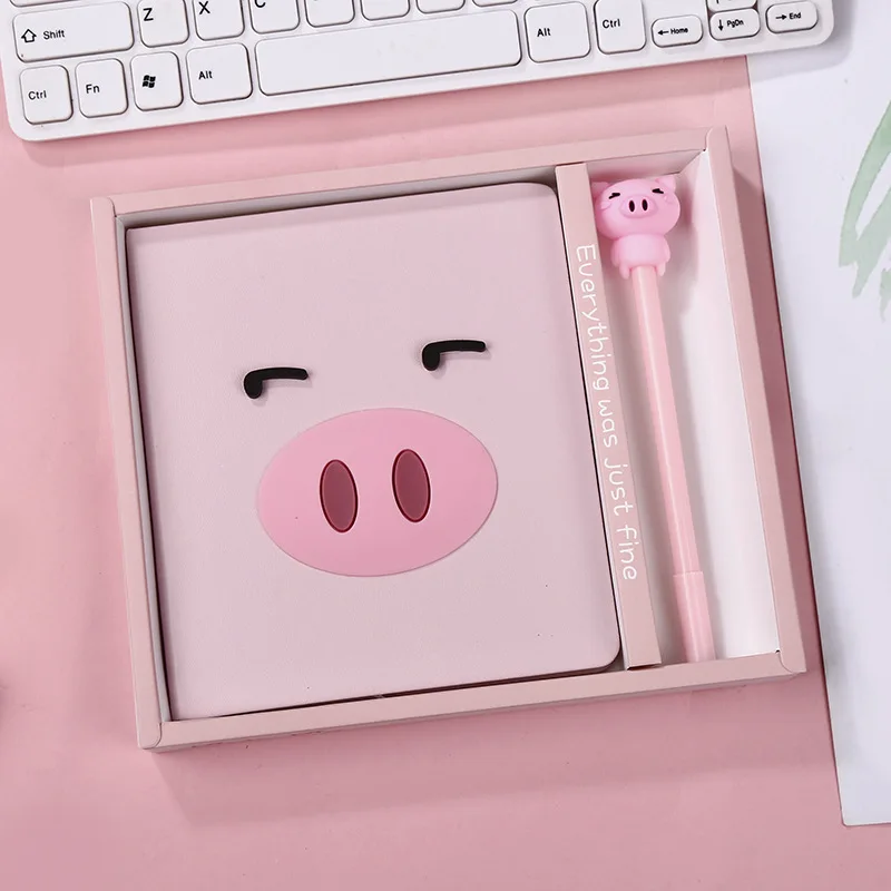 Милый розовый цвет блокнот с ручкой набор мультяшных животных Kawaii свинья маленький блокнот бумажный блокнот друзья дети подарок школьные канцелярские принадлежности - Цвет: 3
