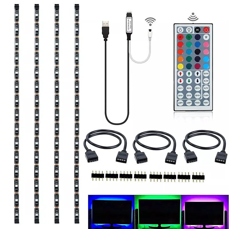 USB Светодиодная лента 5050 гибкий RGB светодиод 2x50 см+ 2x100 см DC 5 в RGB цвет сменный ТВ фоновое освещение настроение окружающая полоса