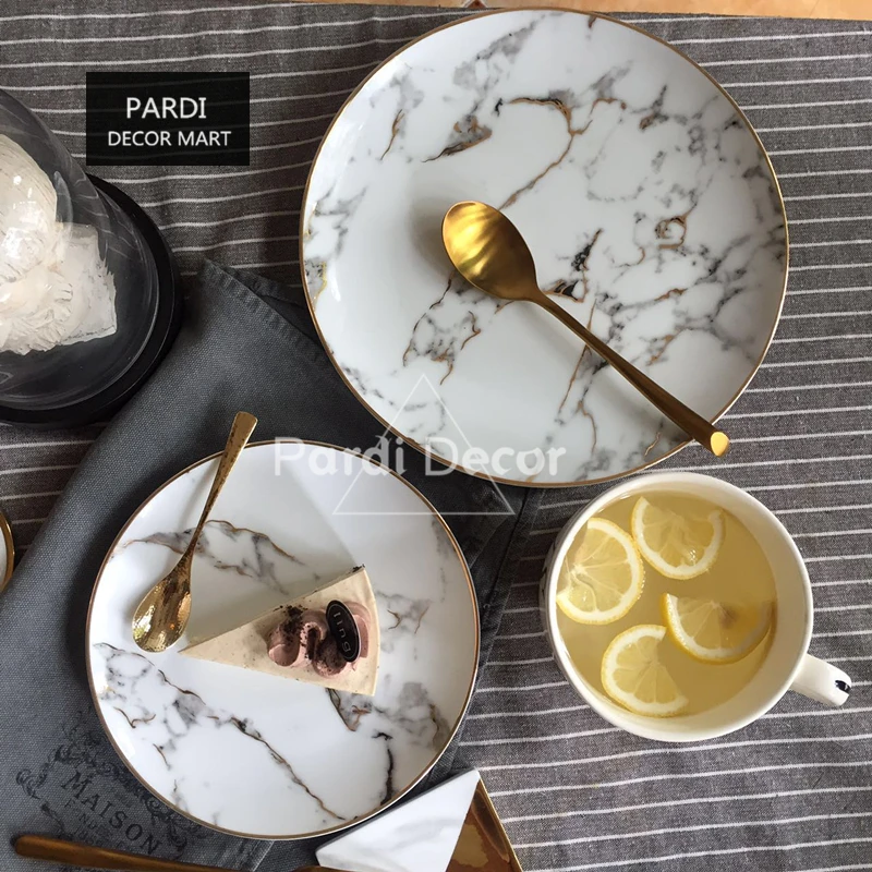 

American style Gilt edged marble golden plate dinner plate/ Steak dish / dessert plate 1pc/lot