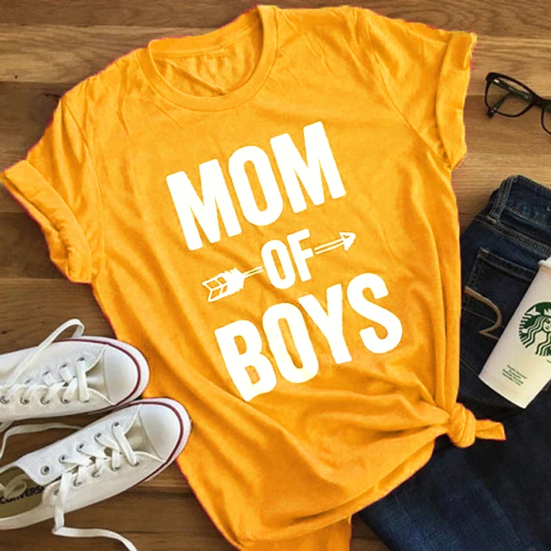 Футболка женская с надписью Mom Of Boys Модная хлопковая рубашка коротким рукавом