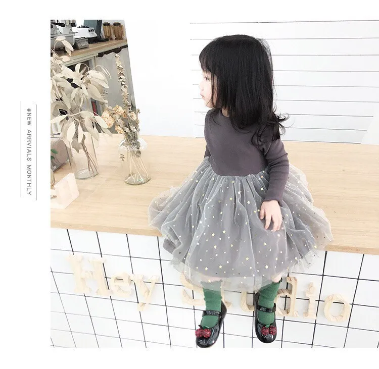 

2020 Spring Baby dress for Girls Princess wear Long sleeve Knit Dress for birthday party Toddler Mesh Costume Infant vestidos