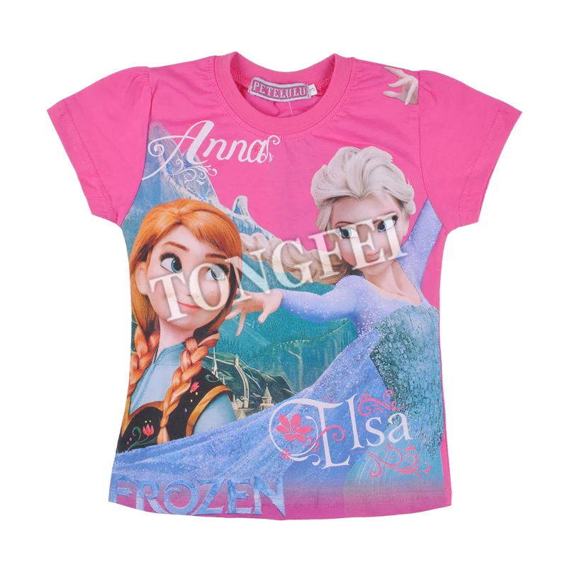 sky blue/hot pink/purple new frozen summer clothing t-shirt children tee kid short sleeve baby 100% cotton hot sell | Детская одежда и