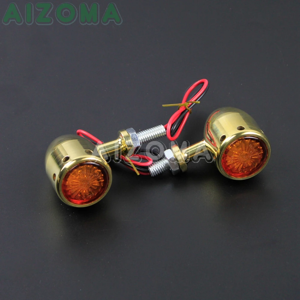 Motorcycle 12v Solid Brass Bullet Turn Signal Blinker Light Amber Flasher Indicators for Harley Chopper Sportster Softail Custom |