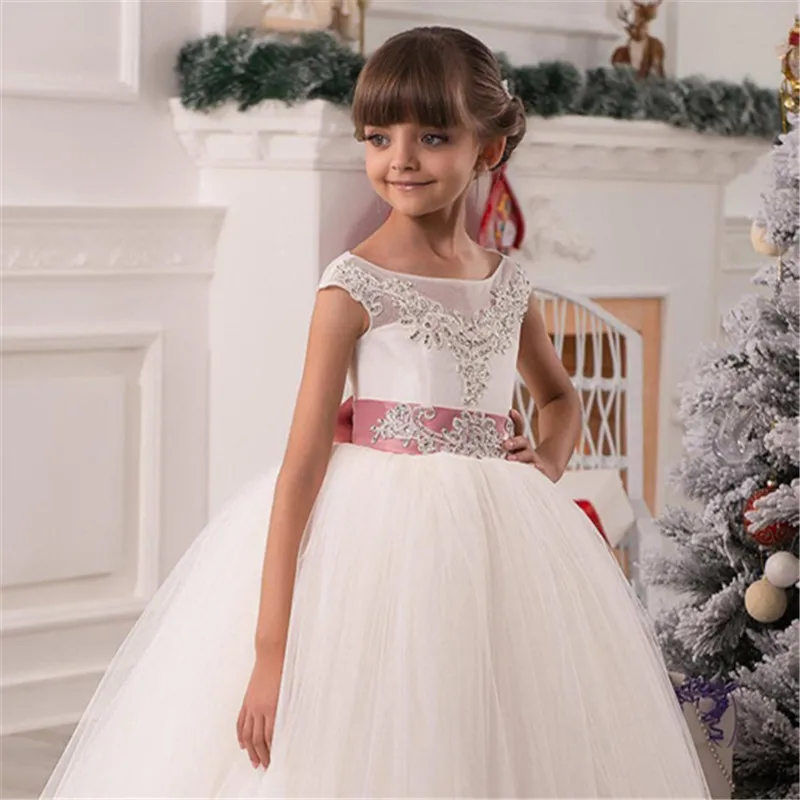New Lace Princess Flower Girl Dresses 2019 Ball Gown First Communion For Girls Sleeveless Tulle Toddler Pageant | Свадьбы и