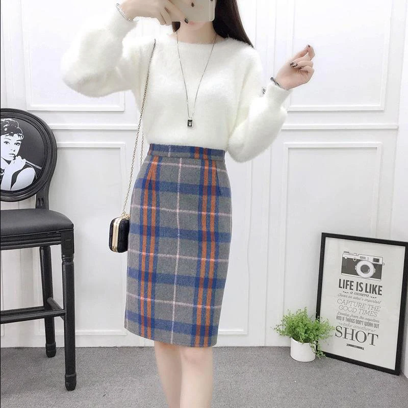 

Autumn Winter Women Two Piece Set Female Knitted Sweater And Pencil Skirt Suits Sets Ladies Slim Tracksuit Clothing Outfits F204