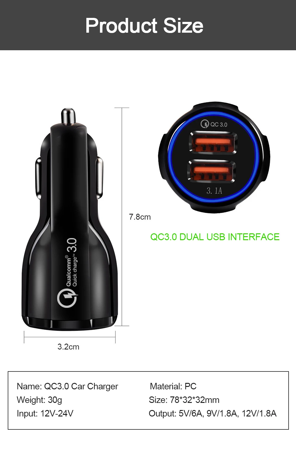 Quick Charge QC 3,0 USB Автомобильное Зарядное устройство для мобильного телефона быстро PD автомобиль зарядки Зарядное устройство s Dual USB 3.1A 5/9/12 V для Универсальный телефон