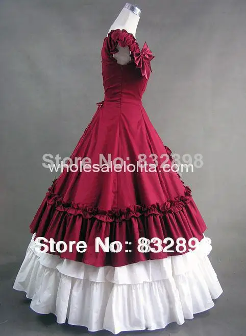

Red and White Sweetheart Cotton Victorian Dress Long Dresses