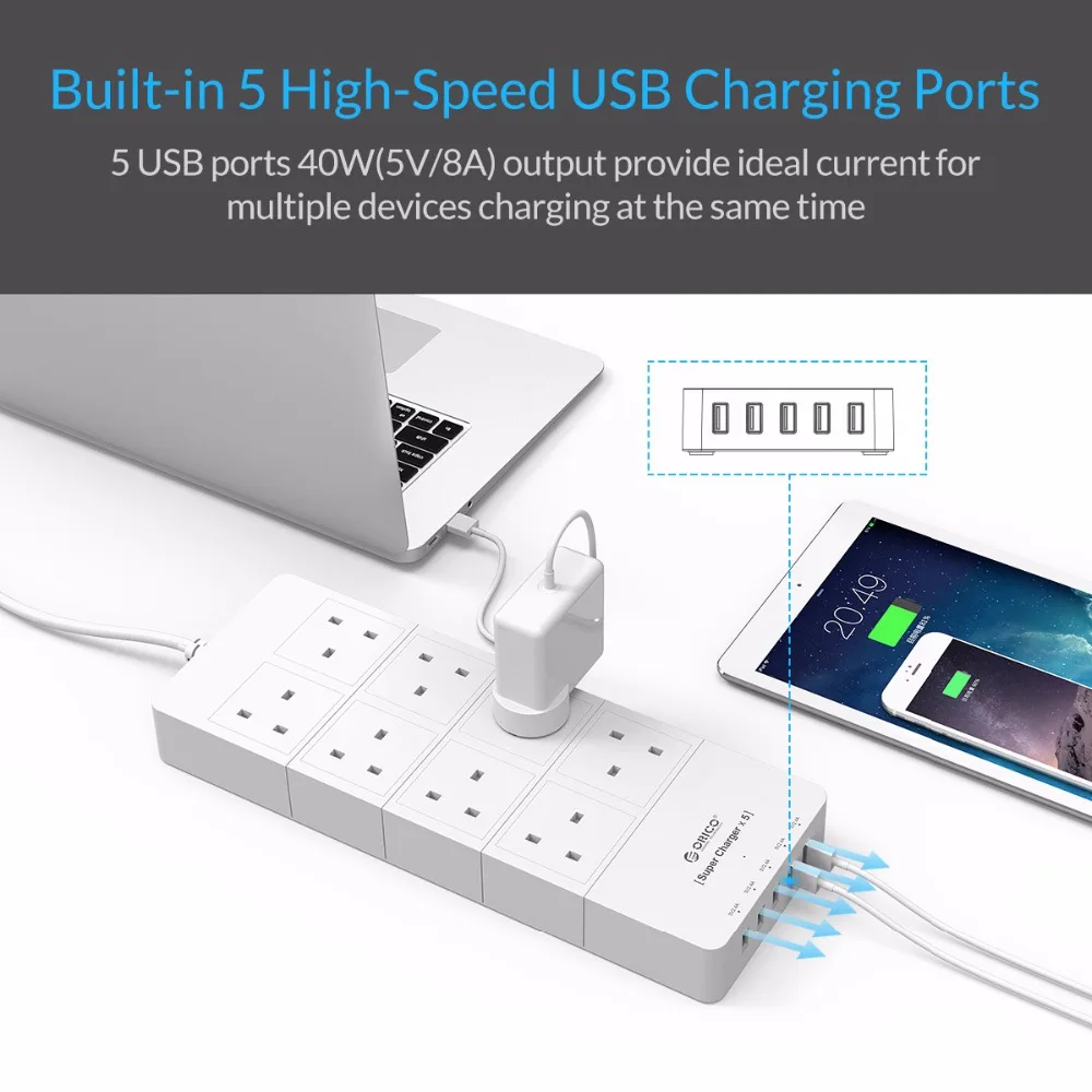 ORICO Мощность полосы 4/6/8 Порты и разъёмы USB розетки переменного тока настенная