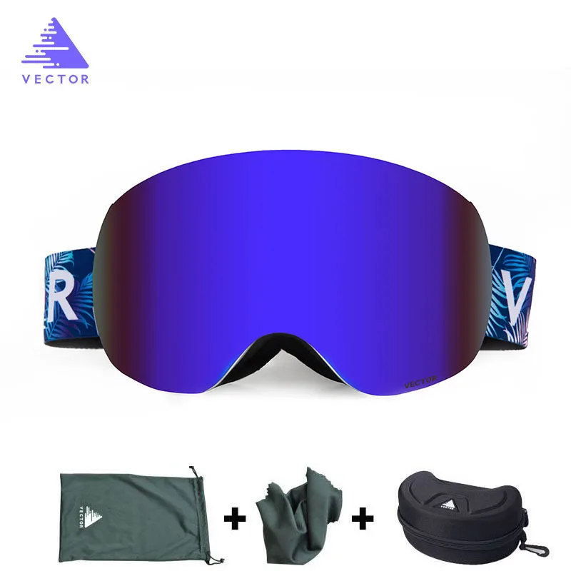 Navy with Case Магнитные лыжные очки двухслойные UV400 Анти-туман большие Лыжные маски очки для катания на лыжах для мужчин и женщин сноуборд лыжные очки снежные очки - Цвет: Navy with Case