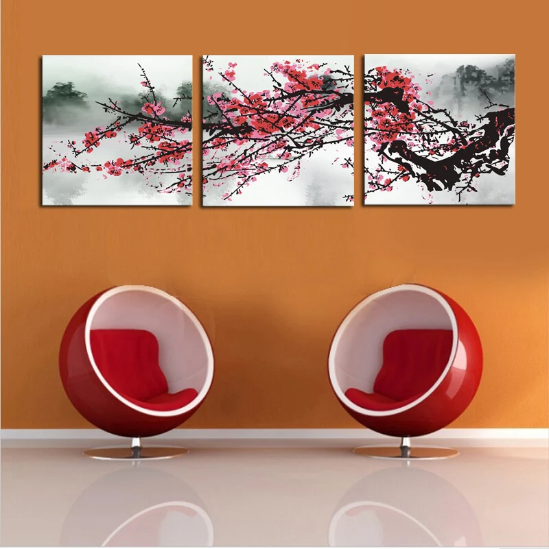 

Unframed 3 sets Red Plum Blossom Flowers Painting Art Cheap HD Picture Home Decor On Canvas Modern Wall Prints Artworks