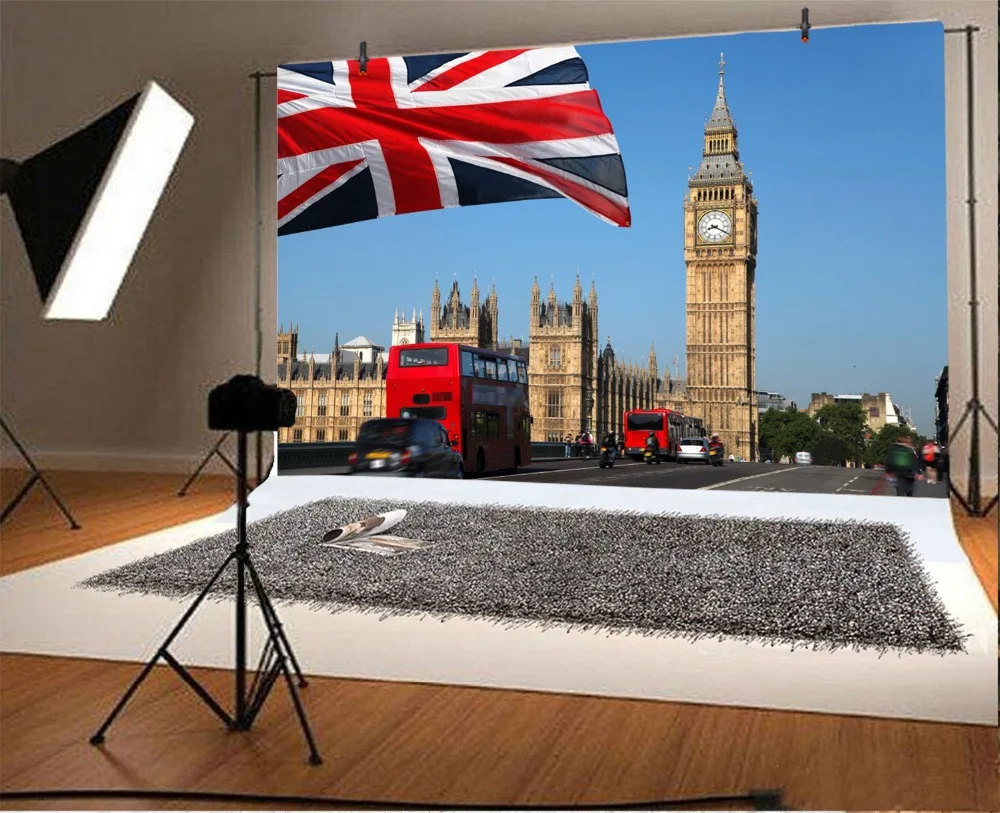 Laeacco London Street Big Ben Scenic Landmark Portrait Photography Background Customized Photographic Backdrops For Photo Studio |