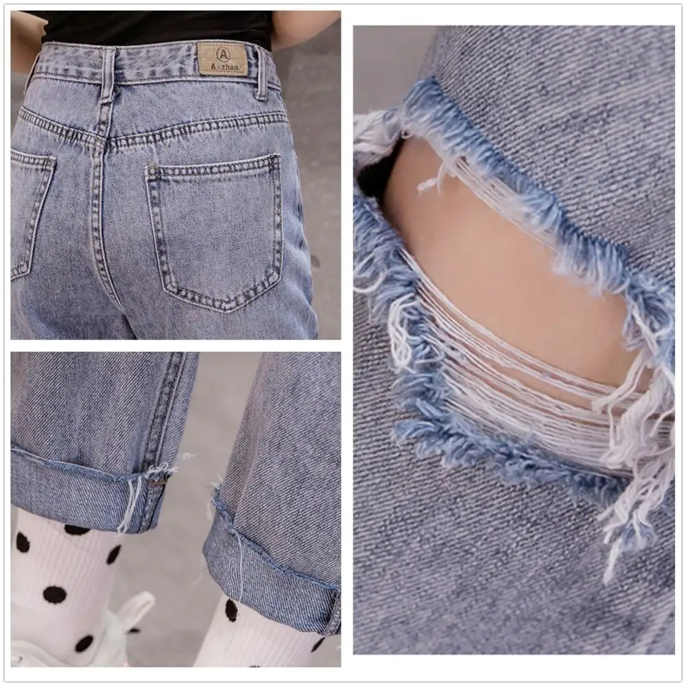 Женские джинсы бойфренды JUJULAND рваные с высокой талией и плотным поясом большие