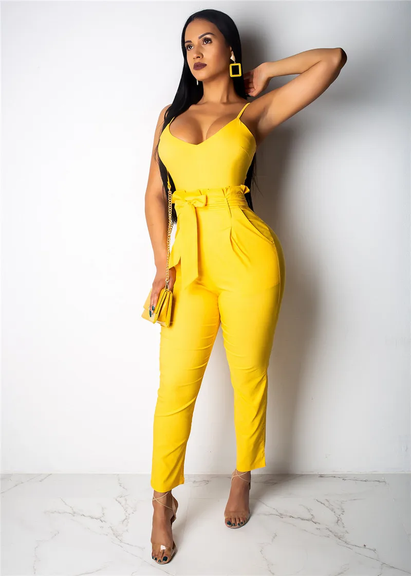 Женский Летний комбинезон на бретелях спагетти без рукавов с V образным вырезом