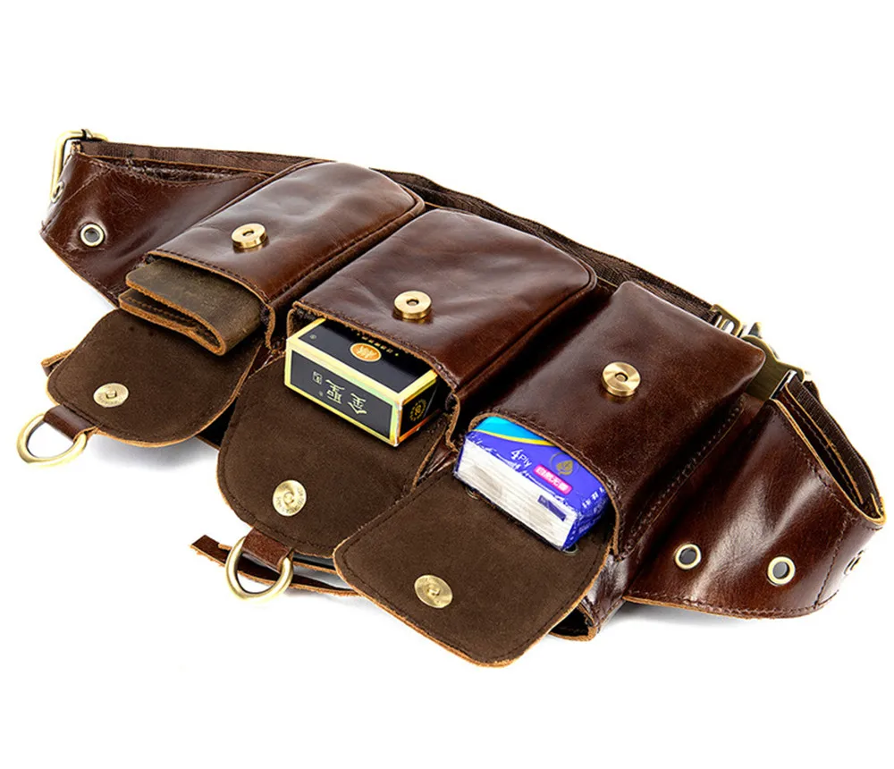 Waist Bag Men Genuine Leather Fanny Pack Fashion Belt Bum Bag Man Phone Pouch Casual Shoulder Chest Bag Mini Waist Hip Back Pack