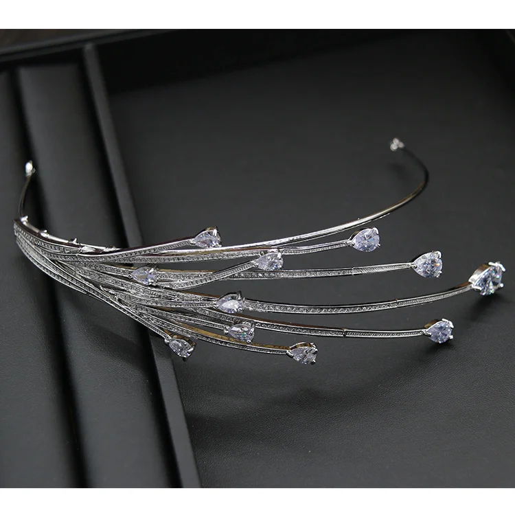HIBRIDE White Gold Color AAA Cubic Zircon Unique Hair Accessories Women Crown Anniversary Gifts C-34