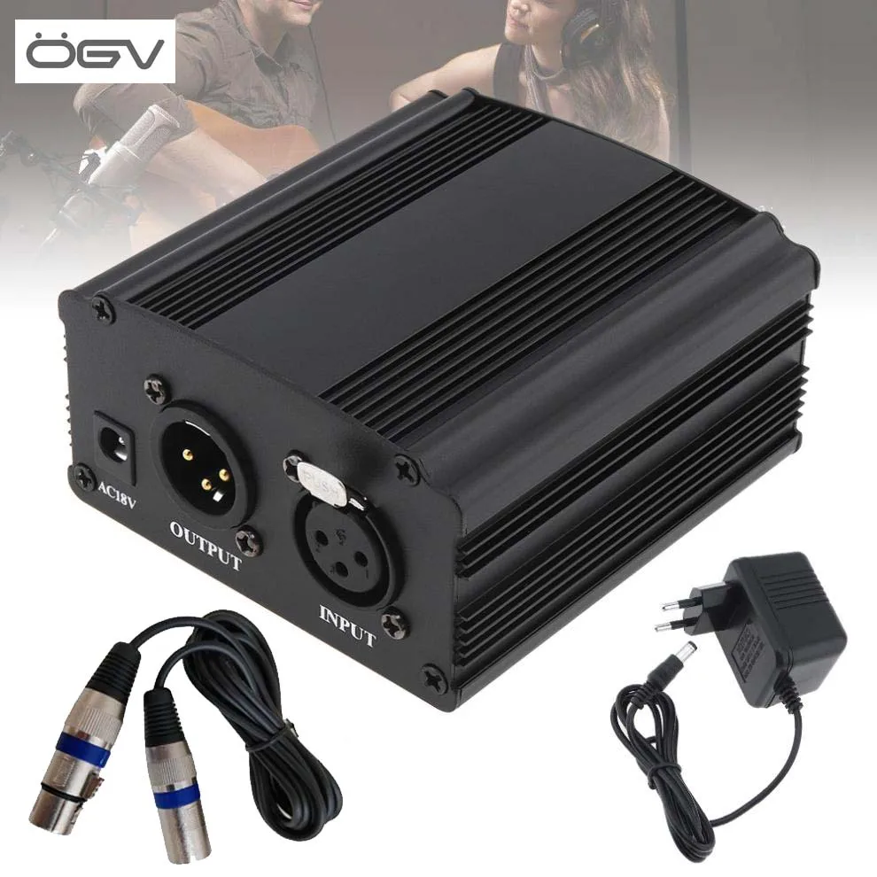 OGV 48 В фантомный источник питания с одним XLR аудио кабелем и AC110V 220 в ЕС адаптер для конденсаторного микрофона Запись голоса