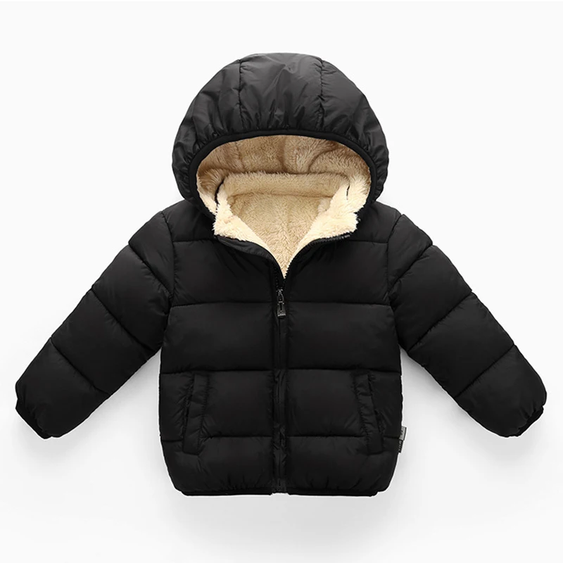 Детская верхняя одежда куртка 2018 зимняя для детей однотонная теплая с капюшоном