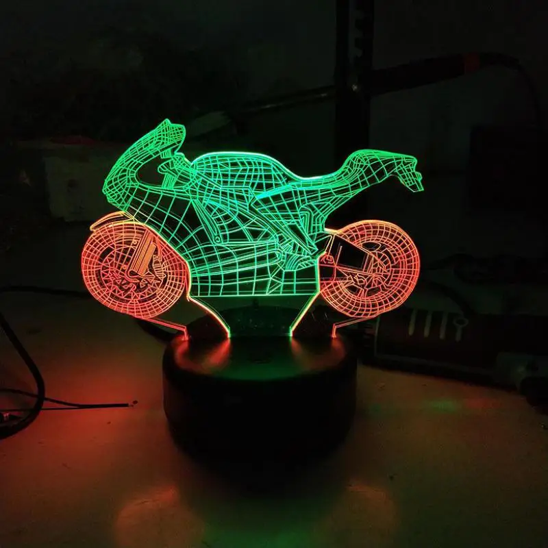 Мотоциклетный ночной Светильник 3d Vision креативный цветной светодиодный стерео